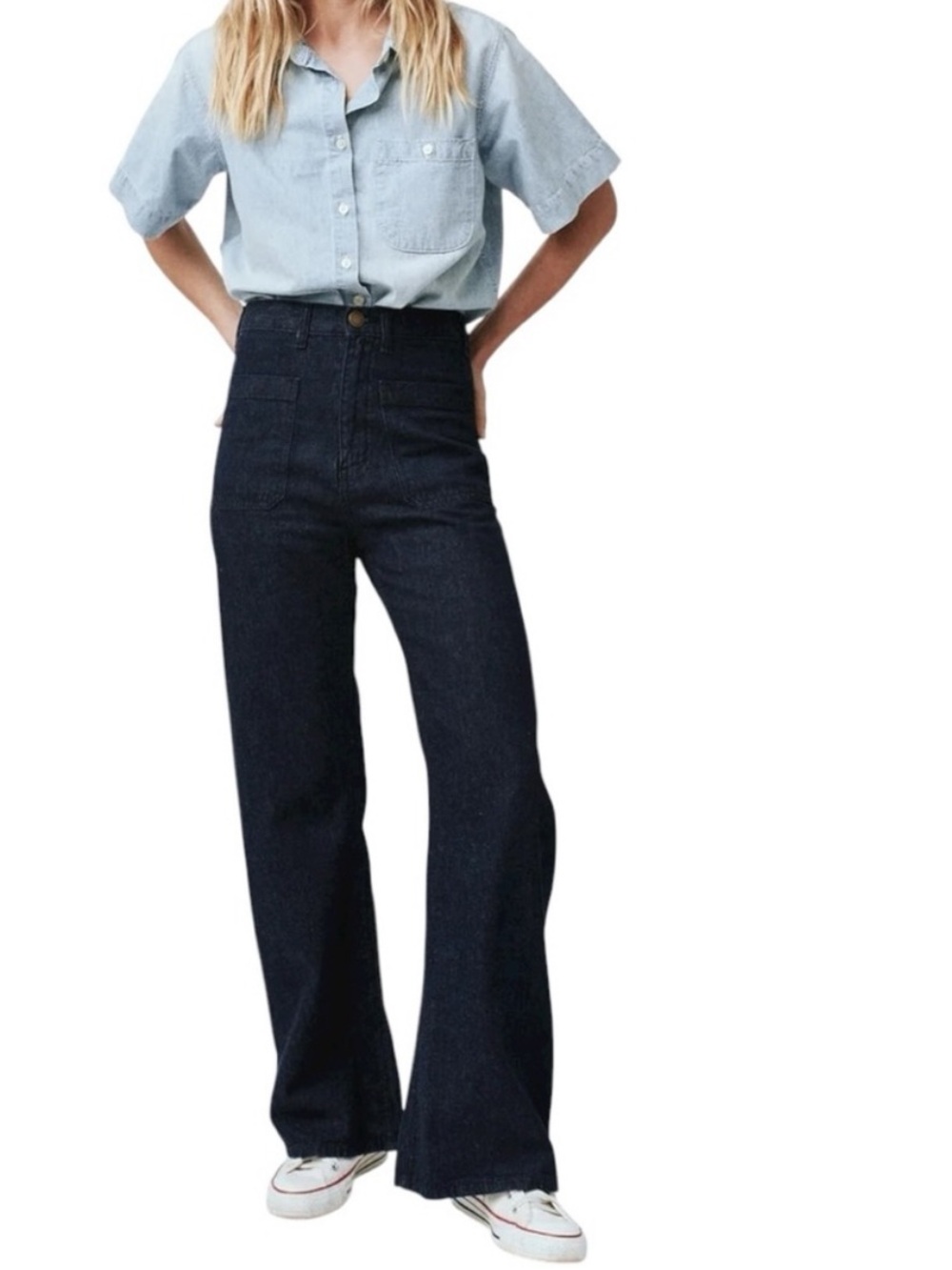 THE GREAT. High-Rise Dark Indigo Wide-Leg Jeans Size 29 EUC